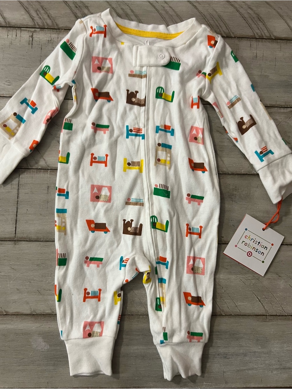 Target White One-Piece Bodysuit with Multi-Color Bed & House Print